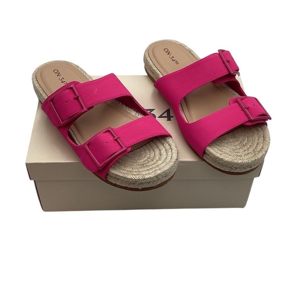 On 34th Women's Pink Slide Sandals Size 9.5 Double Buckle Casual